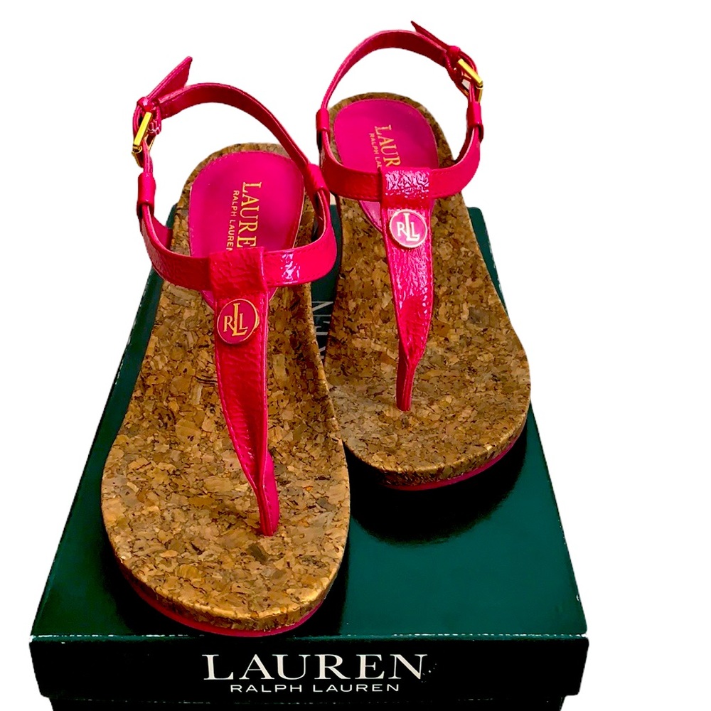 {Ralph Lauren} wedge pink sandals, EUC